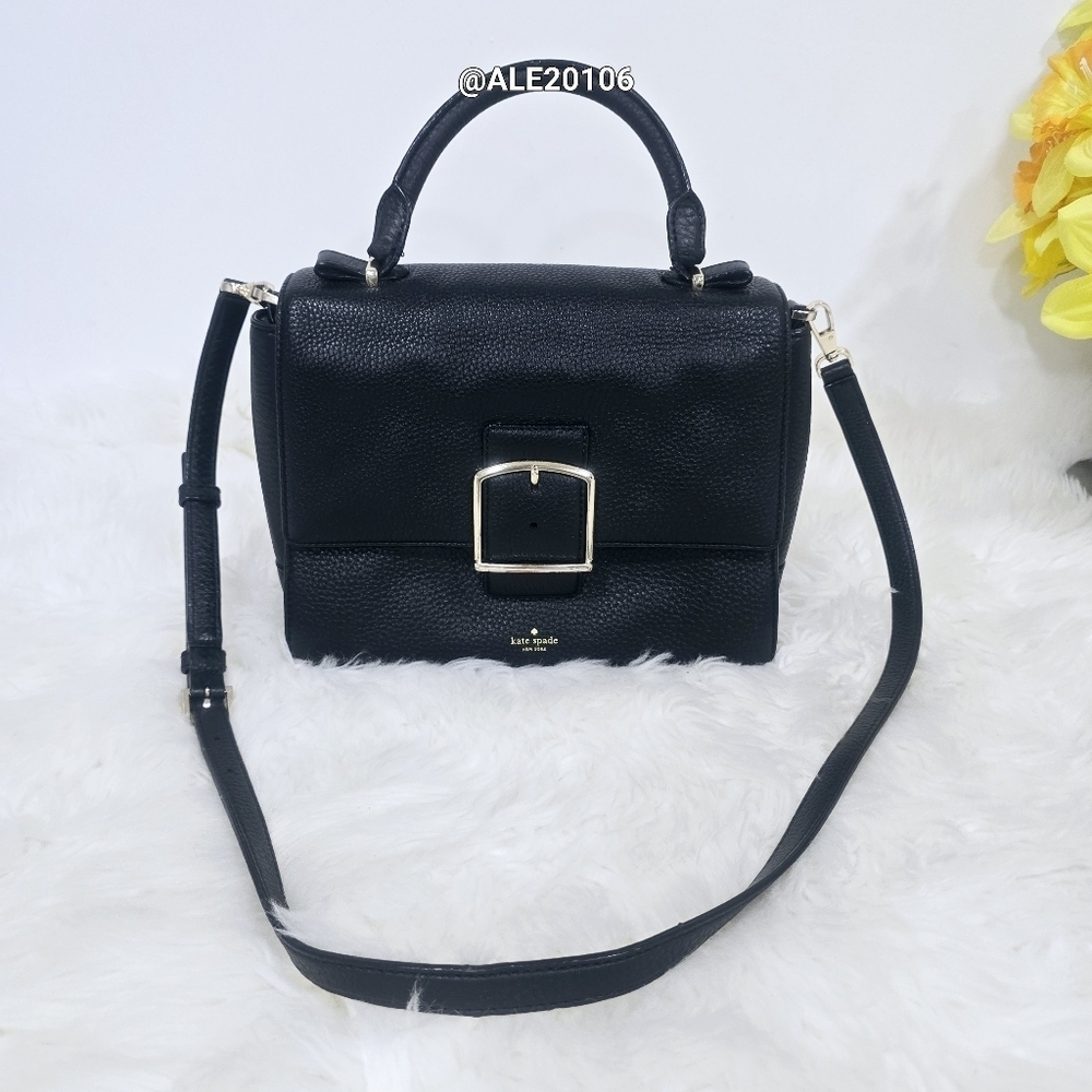 Kate Spade Black Leather Satchel with Gold Buckle